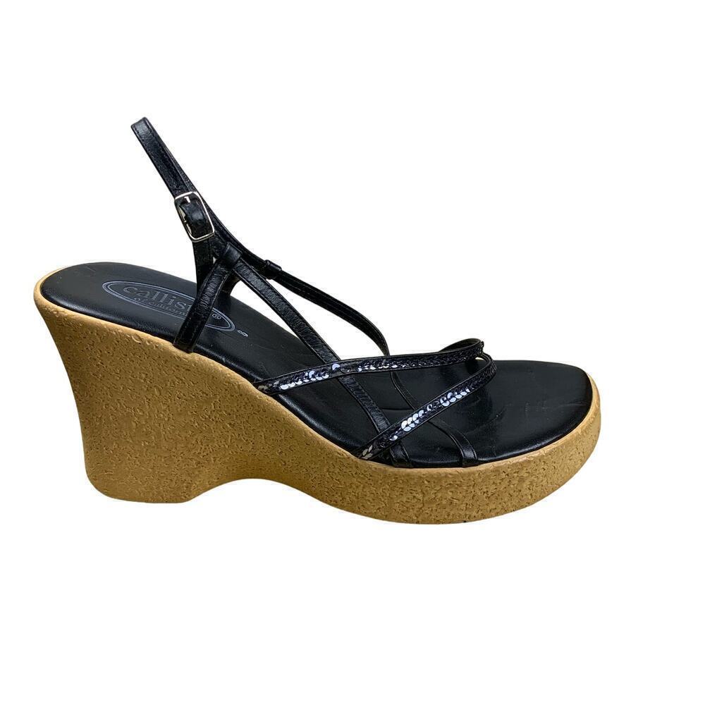 Callisto Black Sequin Strappy Platform Sandals Size 8.5 Chunky Y2k style